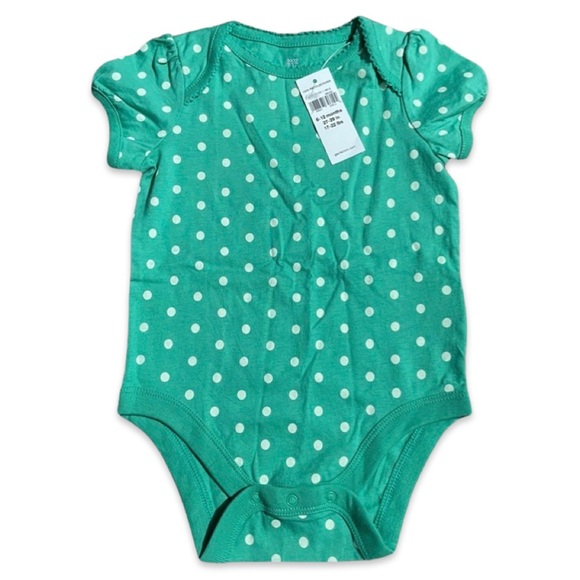 BABY GAP Baby Girl Short Sleeve Onesie | Green and White Polka Dots | size 6-12m - Picture 1 of 2